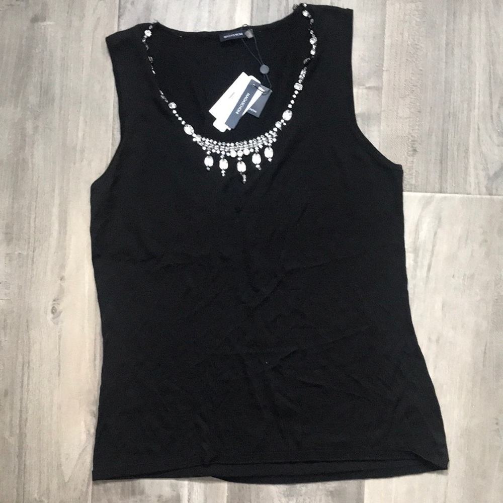 Crystal Beaded Silk & Wool Blend Magaschoni Sleeveless Top.